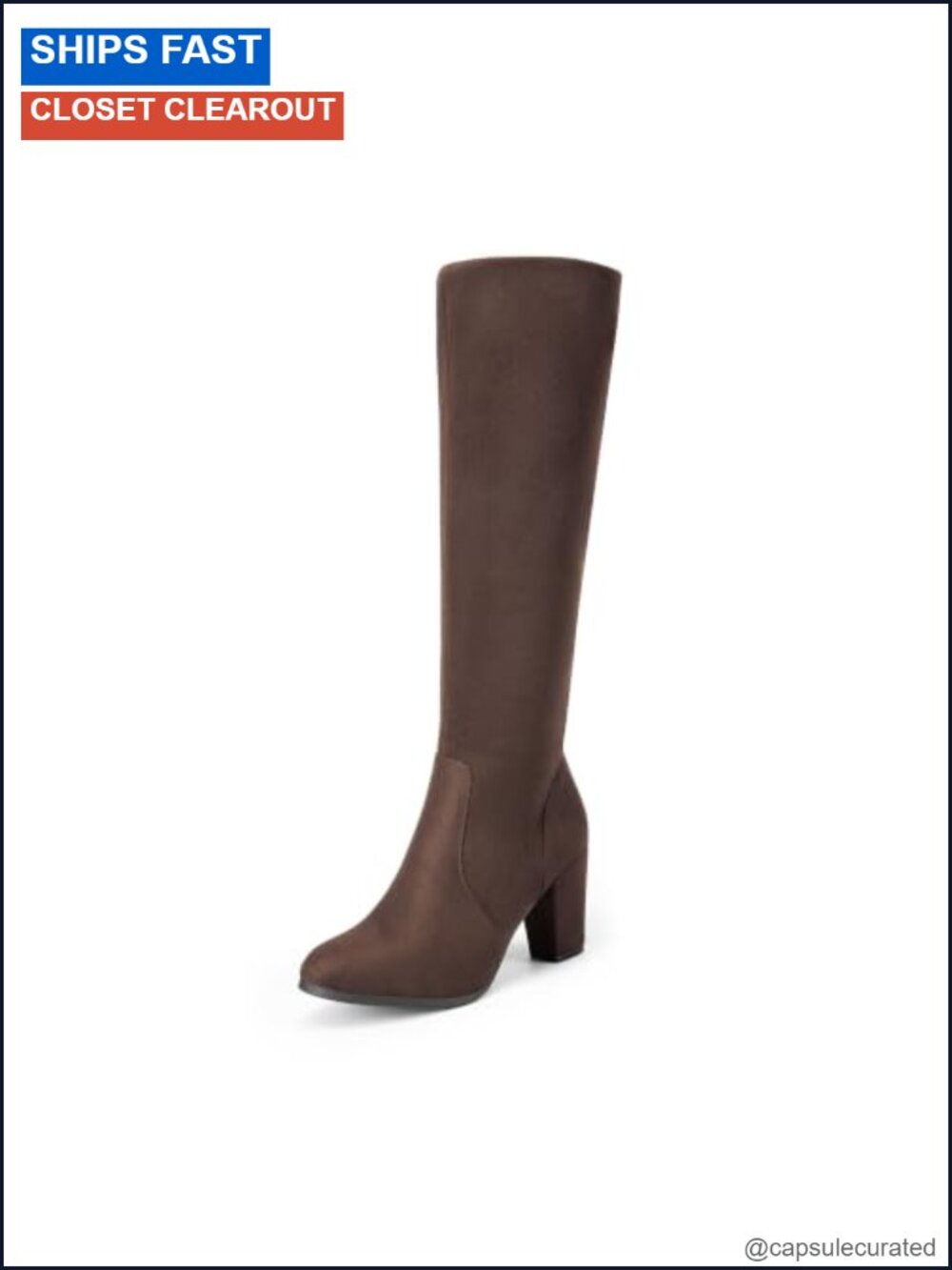 Women's Knee High Riding Boots Faux Suede Chunky Heel Zip